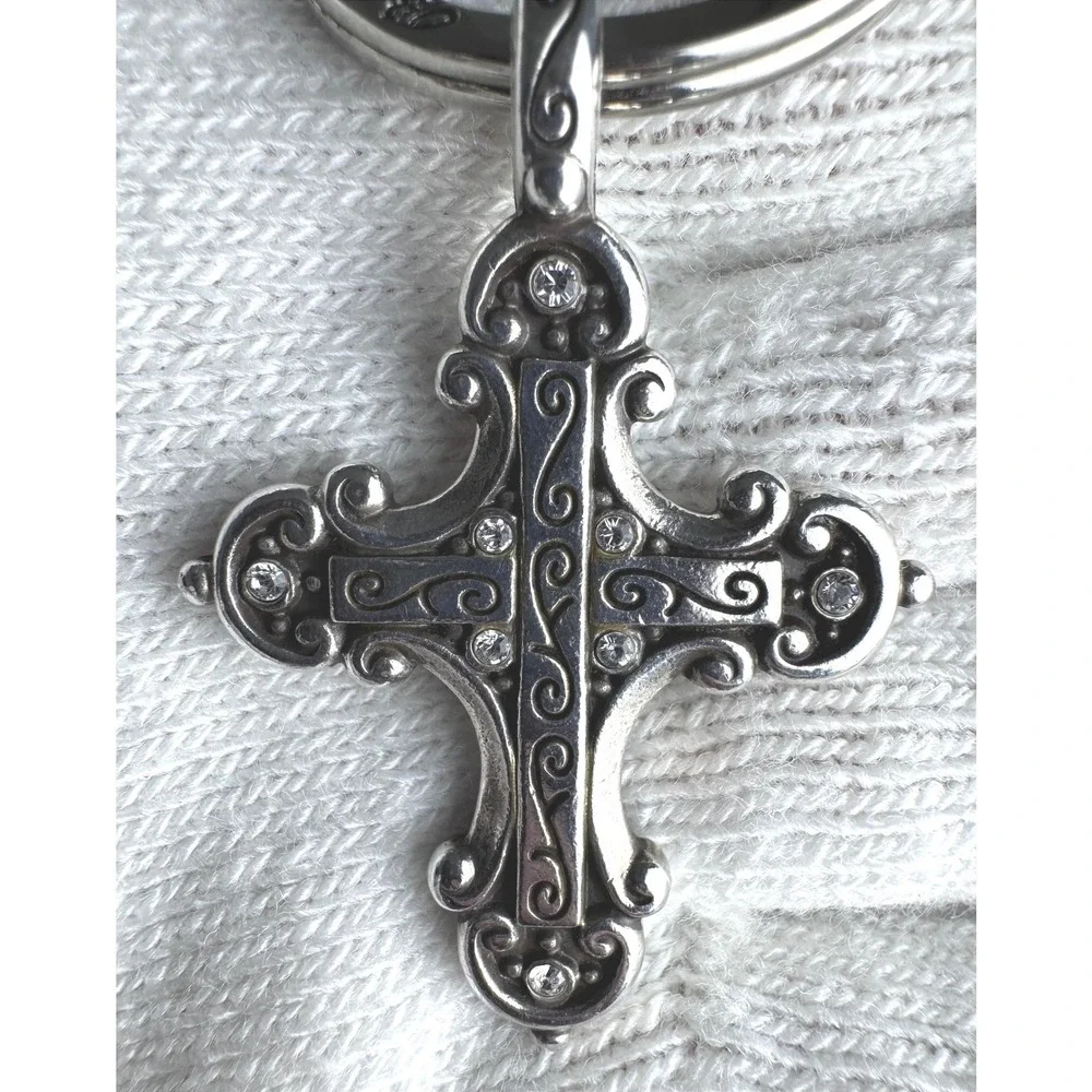 Brighton Silver Tone Divinity Cross Key Fob Ornate Scrollwork Keychain Charm